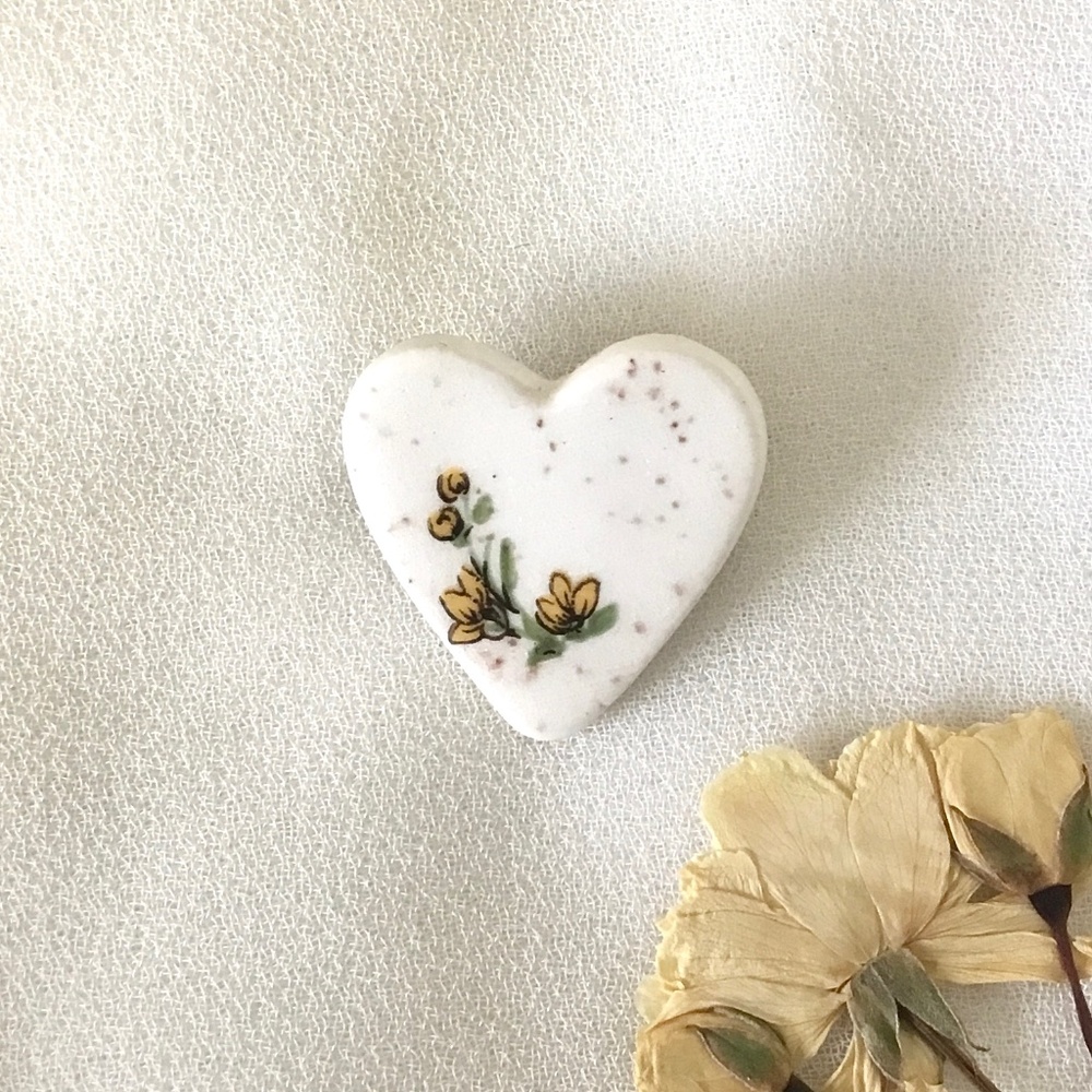 Vintage Heart-Shaped Brooch (With Yellow Flowers)